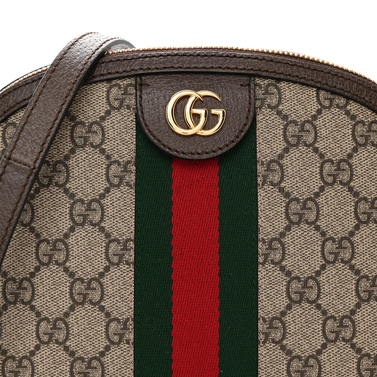 GG Supreme Monogram Textured Dollar Calfskin Web Small Ophidia Dome Shoulder Bag Beige Ebony New Acero