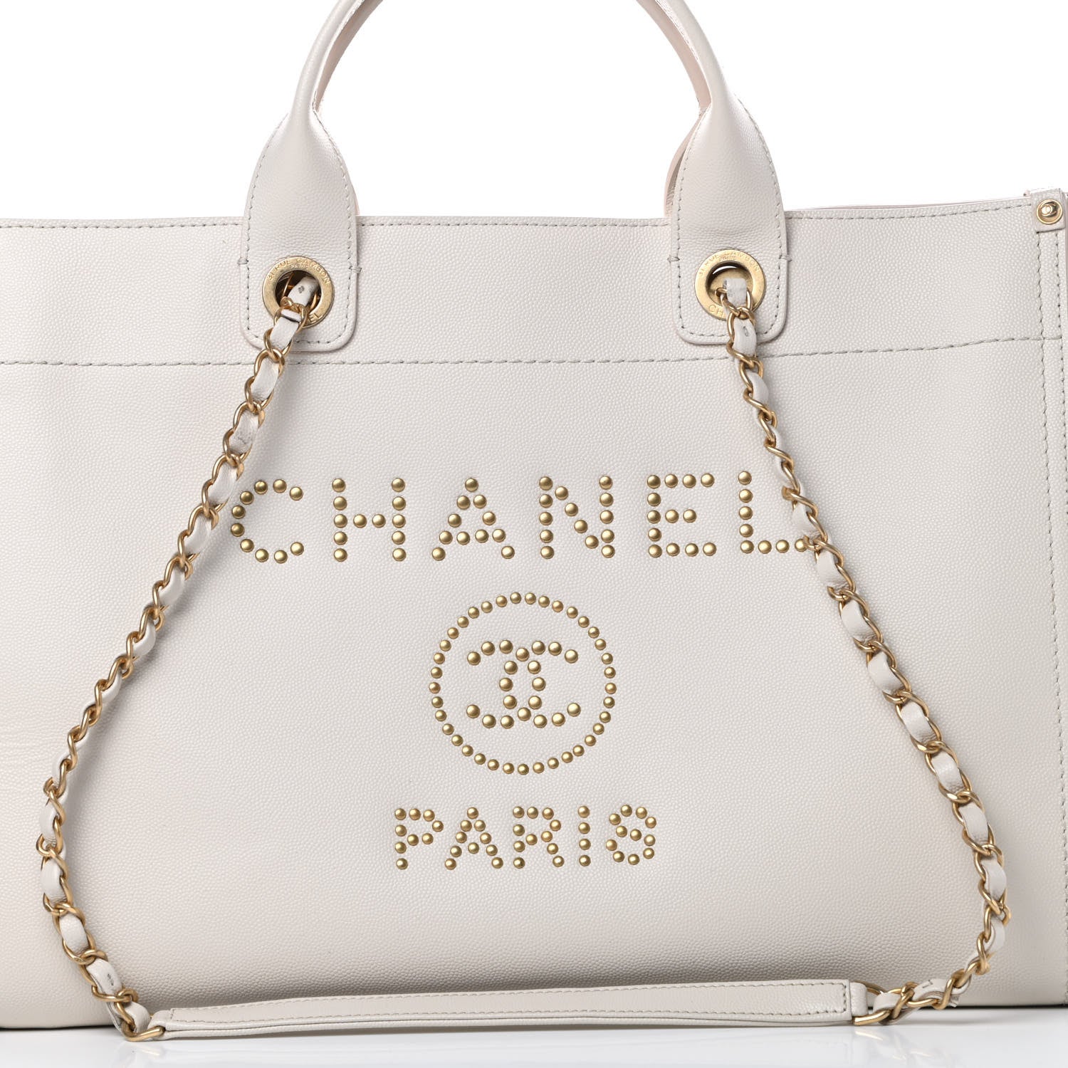 Chanel Caviar Medium Studded Deauville Tote Beige 8 of 15