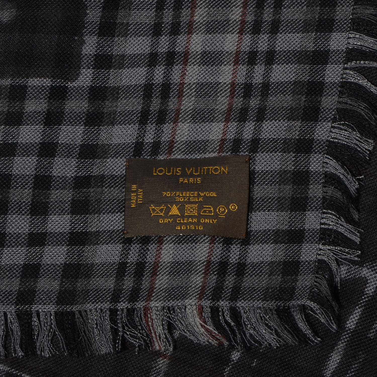 Louis Vuitton Mens Fleece Wool Silk Trunks Shawl Gris Rouge 4 of 4