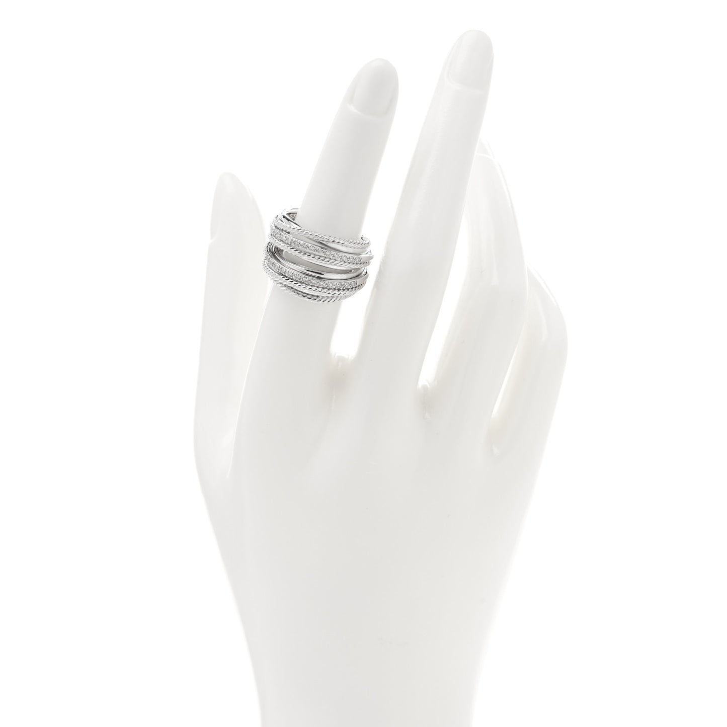 Sterling Silver Diamond 17.8mm Crossover Cable Ring 53 6.5