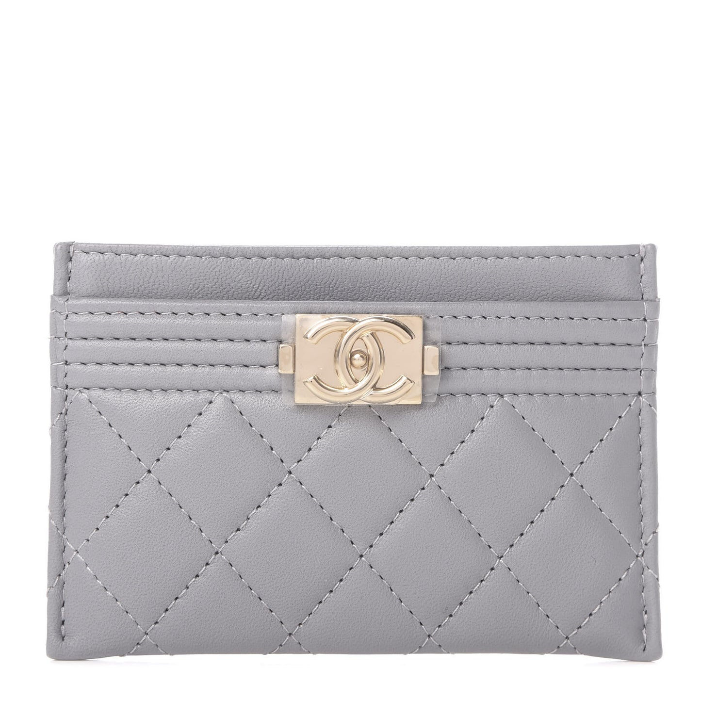 Lambskin Quilted Boy Card Holder Grey