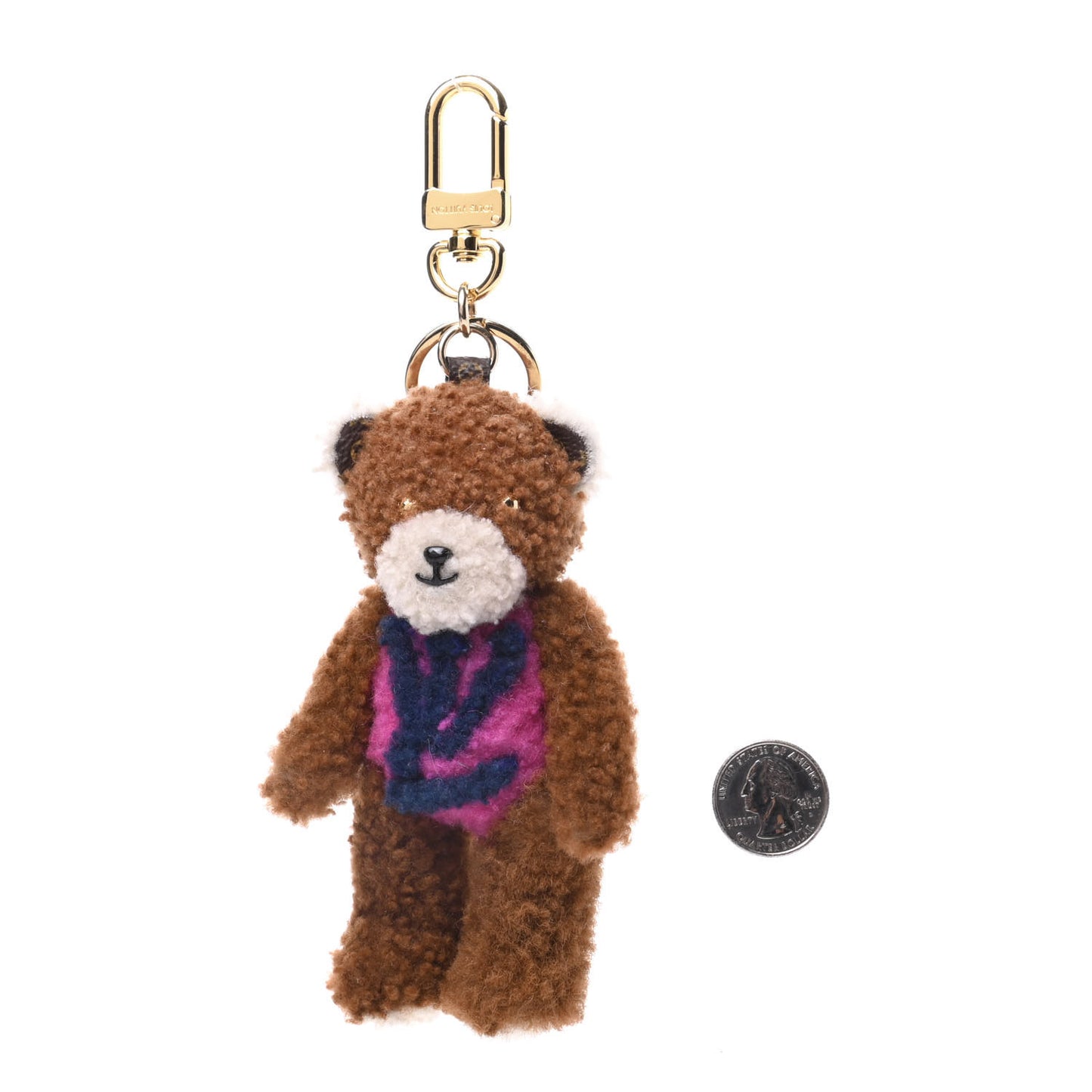 Shearling LV Teddy Bear Bag Charm Key Holder Black Pink