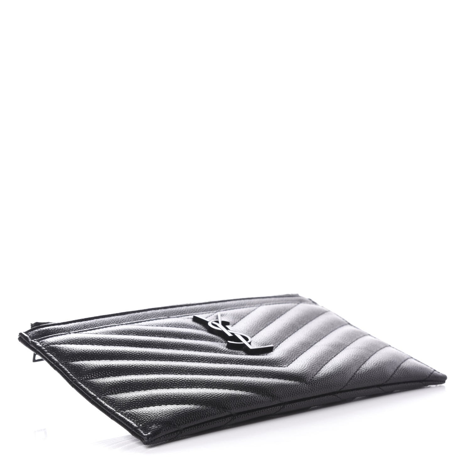 Saint Laurent Grain De Poudre Chevron Monogram Bill Pouch Black 4 of 8