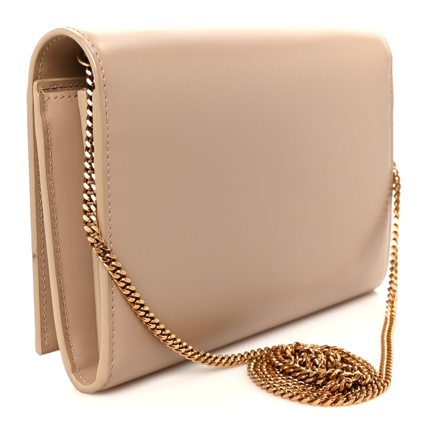 Saint Laurent Glossy Calfskin Monogram Chain Wallet Dark Beige 3 of 10