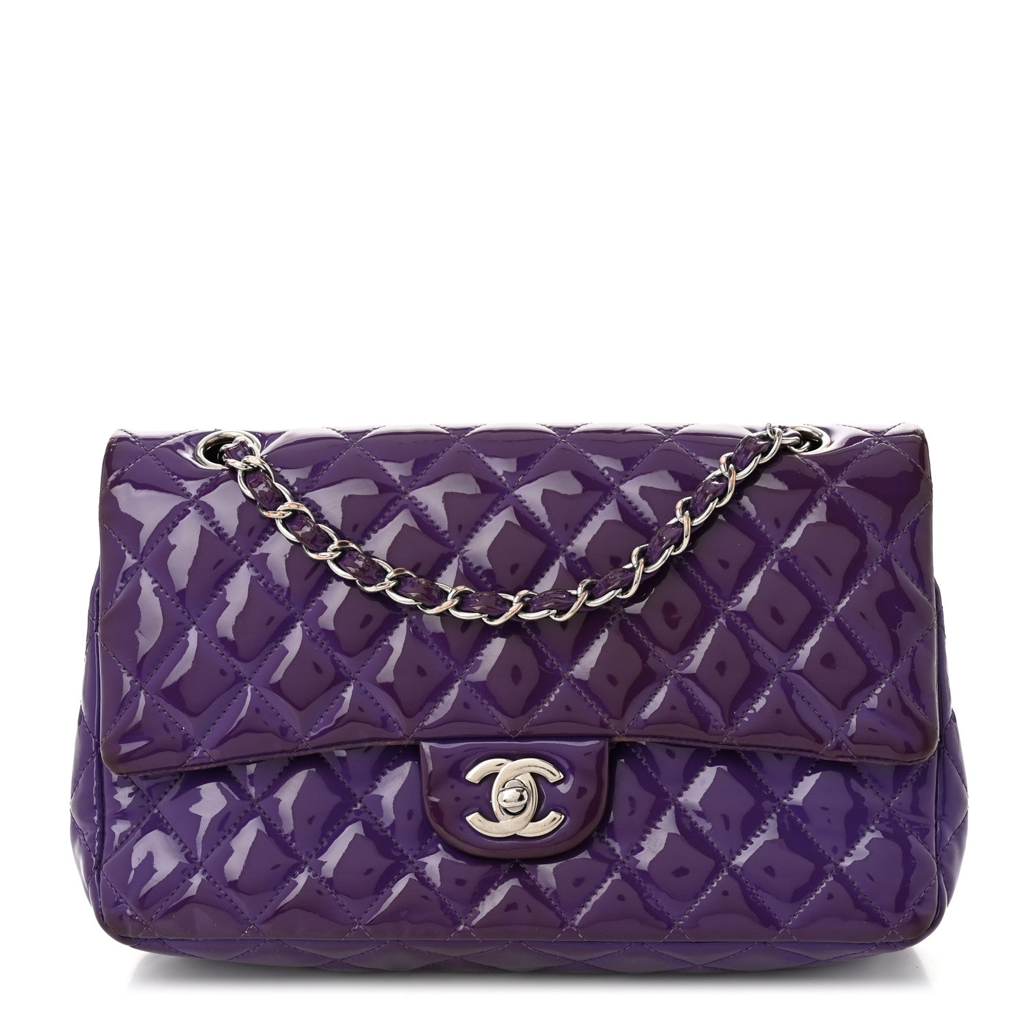 Chanel Patent Calfskin Quilted Medium Double Flap Purple 1 of 14