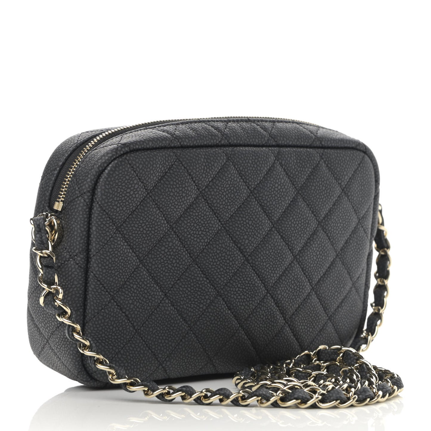 Iridescent Caviar Quilted Small Coco Tassel Camera Case Black