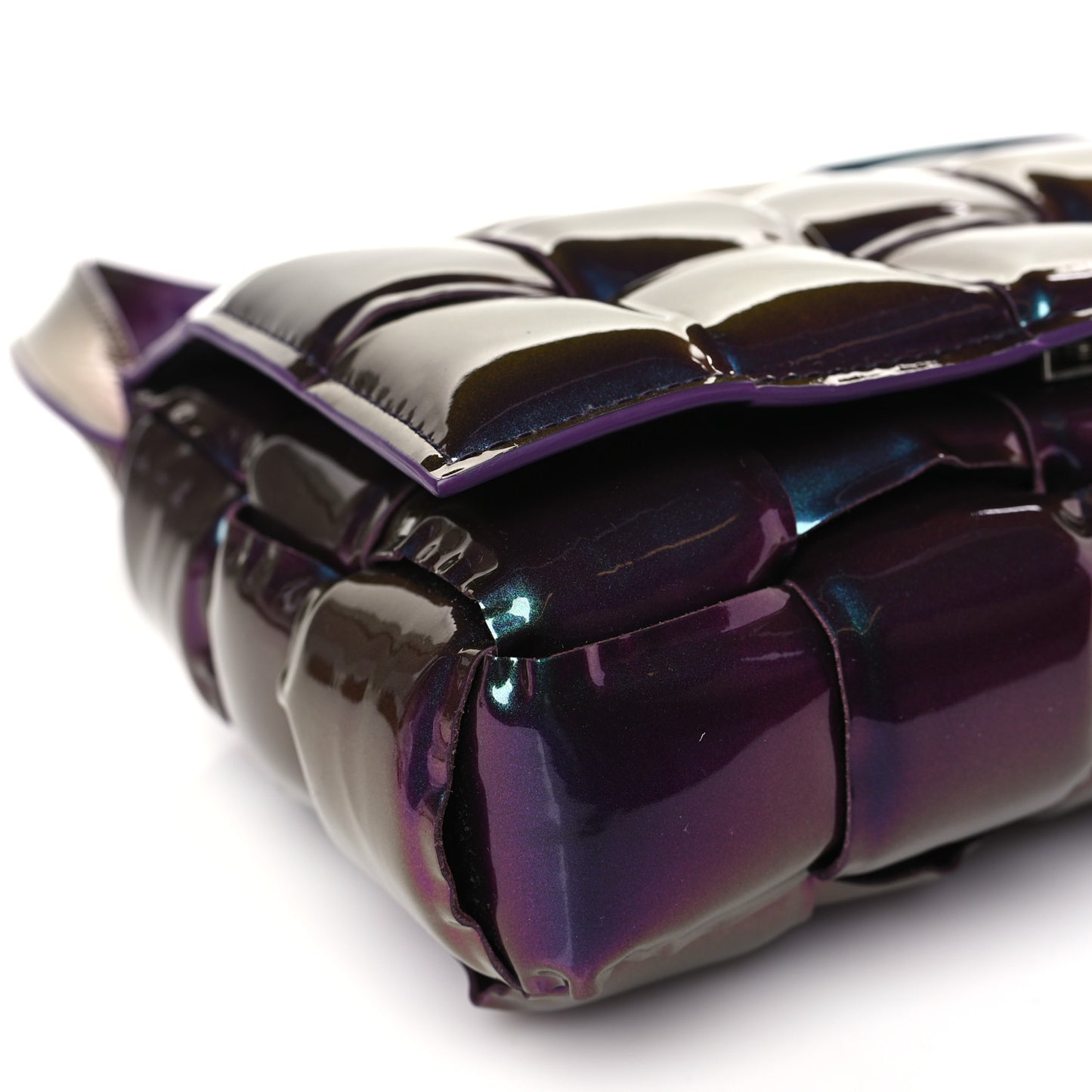 Glossy Nail Polish Nappa Maxi Intreccio Padded Cassette Crossbody Bag Holographic