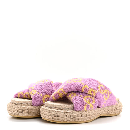 Gucci Terry Cloth Espadrille Platform Sandals 37 Pink Yellow 7 of 16