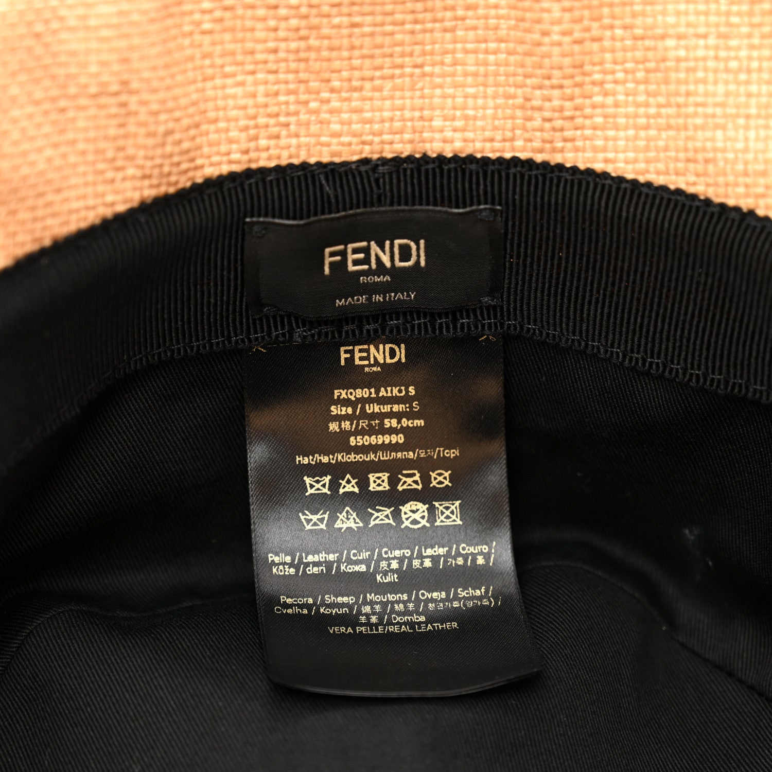 Fendi Cotton Woven Sheepskin FF Patch Bucket Hat S Naturale 8 of 9