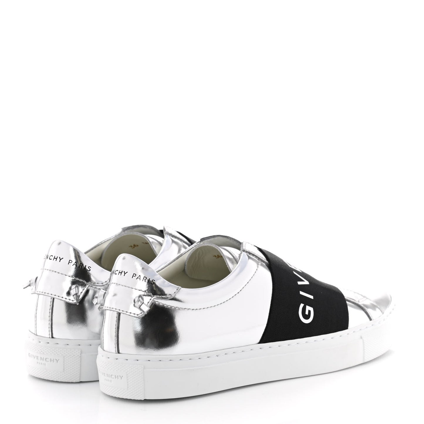 Calfskin Band Logo Womens Urban Street Sneakers 36 Silvery