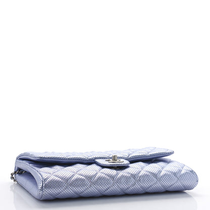 Chanel Metallic Perforated Lambskin Quilted Clutch With Chain Flap Silver 4 of 10