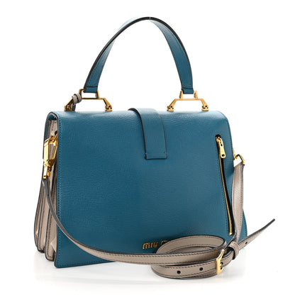 Miu Miu Goatskin Bandoliera Madras Bi-Color Shoulder Bag Laguna Pomice 3 of 16