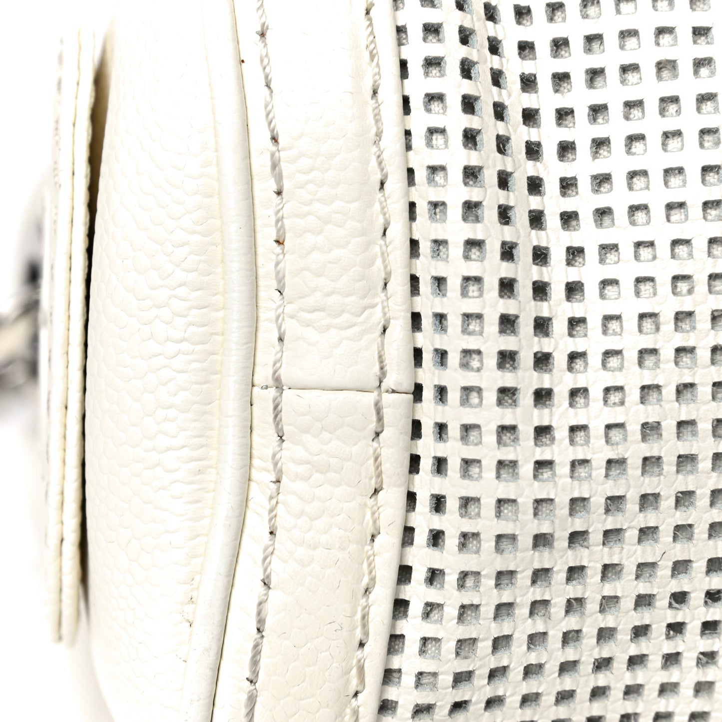 Caviar Perforated Pulley Shoulder Bag White