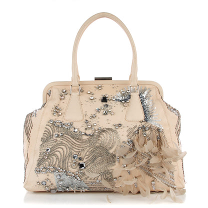 Valentino Garavani Feather Sequin Alice Glam Frame Satchel Beige 1 of 11