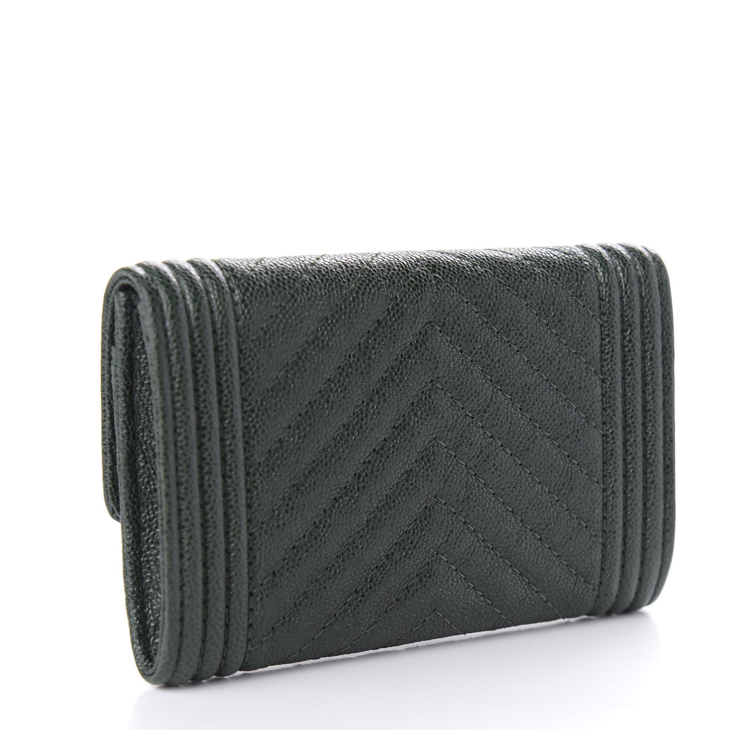 Chanel Metallic Caviar Chevron Quilted Boy Flap Card Holder Green 3 of 8