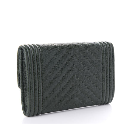 Chanel Metallic Caviar Chevron Quilted Boy Flap Card Holder Green 3 of 8