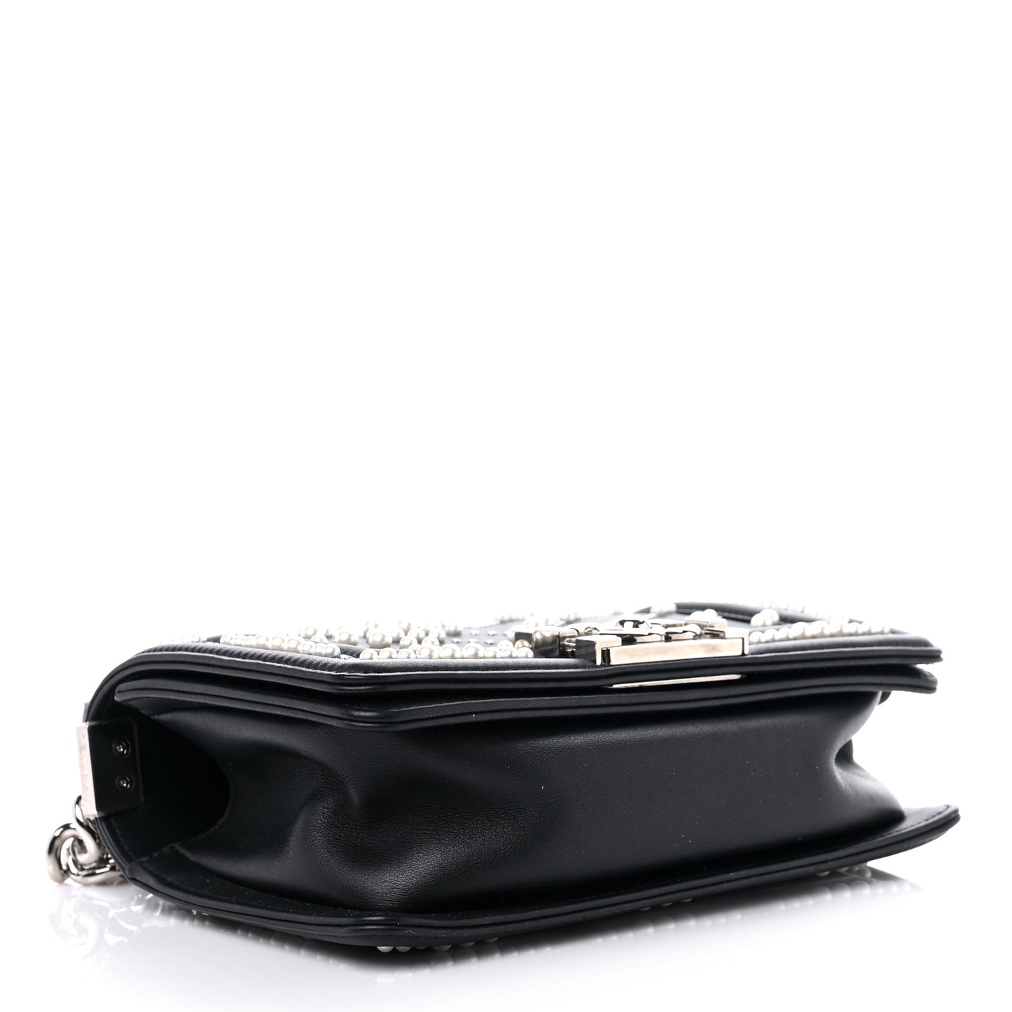 Calfskin Pearl Chevron Small Boy Flap Black
