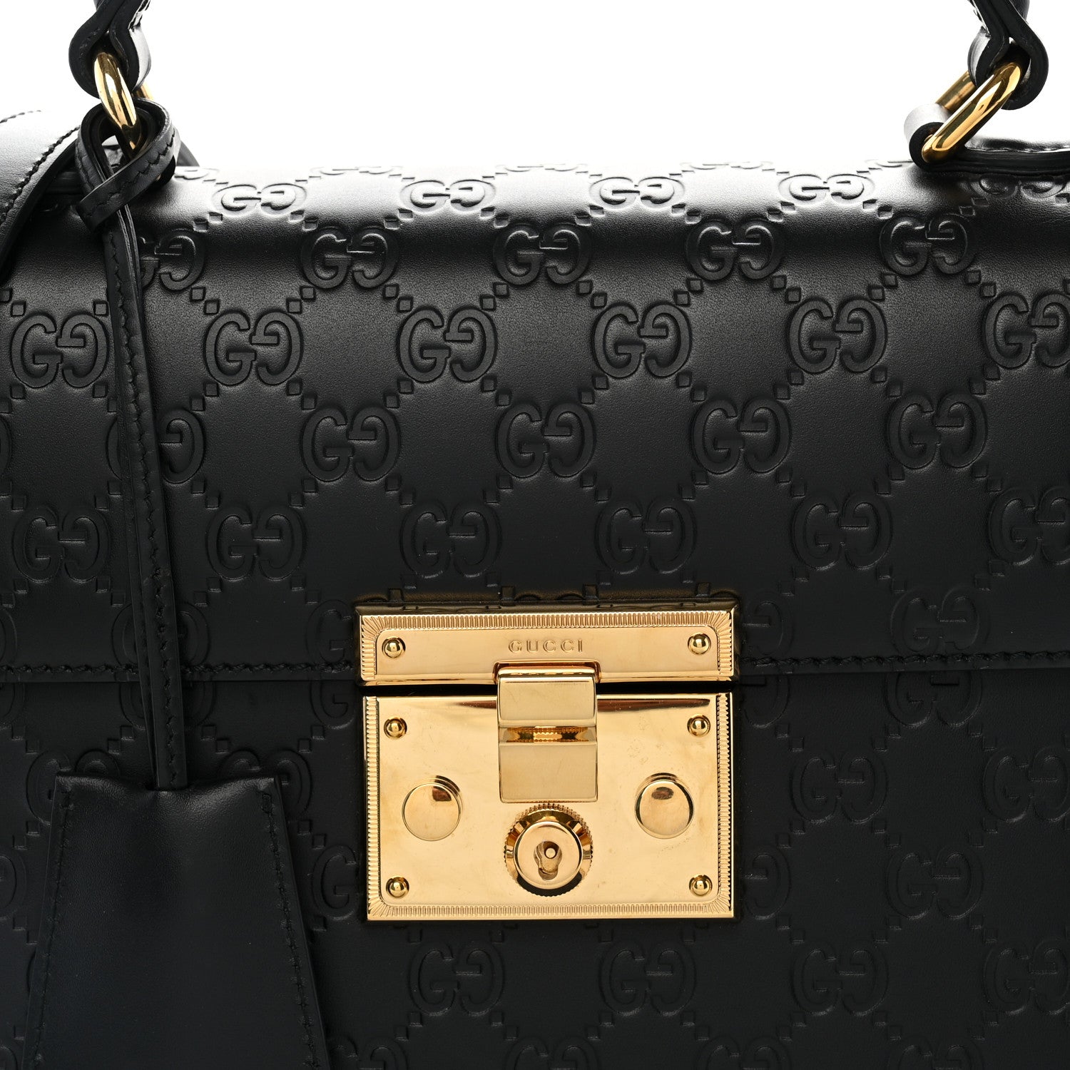 Gucci Guccissima Signature Small Padlock Top Handle Bag  Black 9 of 11