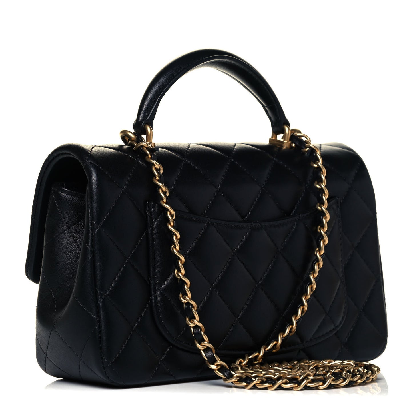 Lambskin Quilted Mini Top Handle Rectangular Flap Black