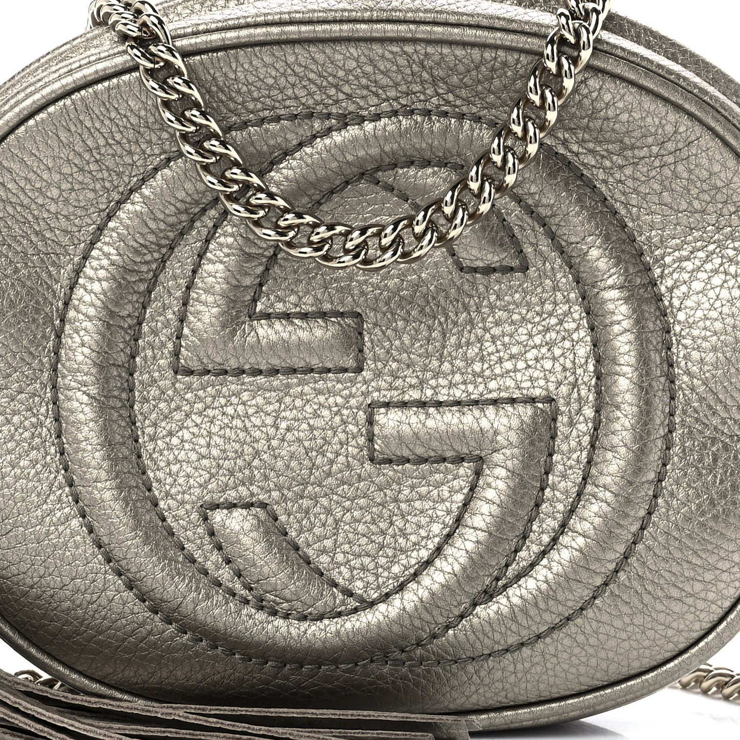 Metallic Pebbled Calfskin Mini Soho Chain Bag Golden Beige