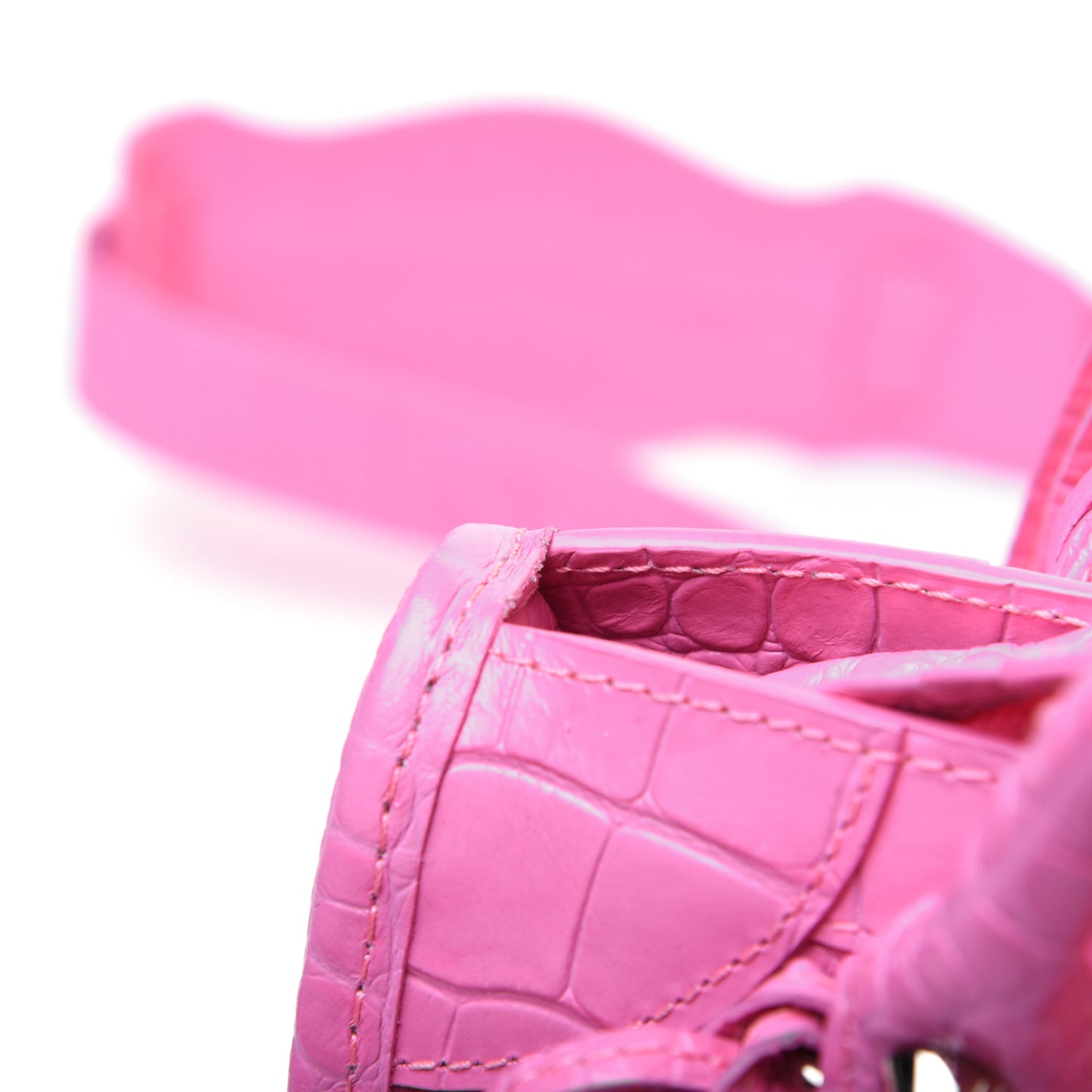 Shiny Supple Calfskin Crocodile Embossed Classic Silver Hardware Mini City Baby Pink