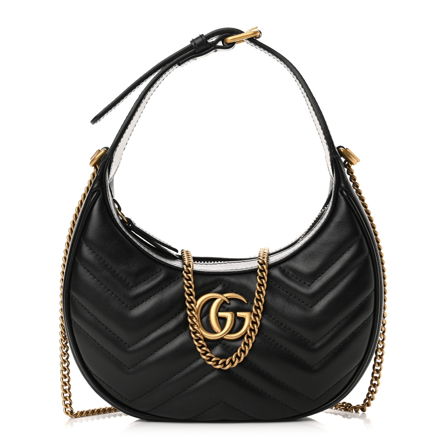 Gucci Calfskin Matelasse Chevron Mini GG Marmont Half Moon Hobo Black 1 of 10