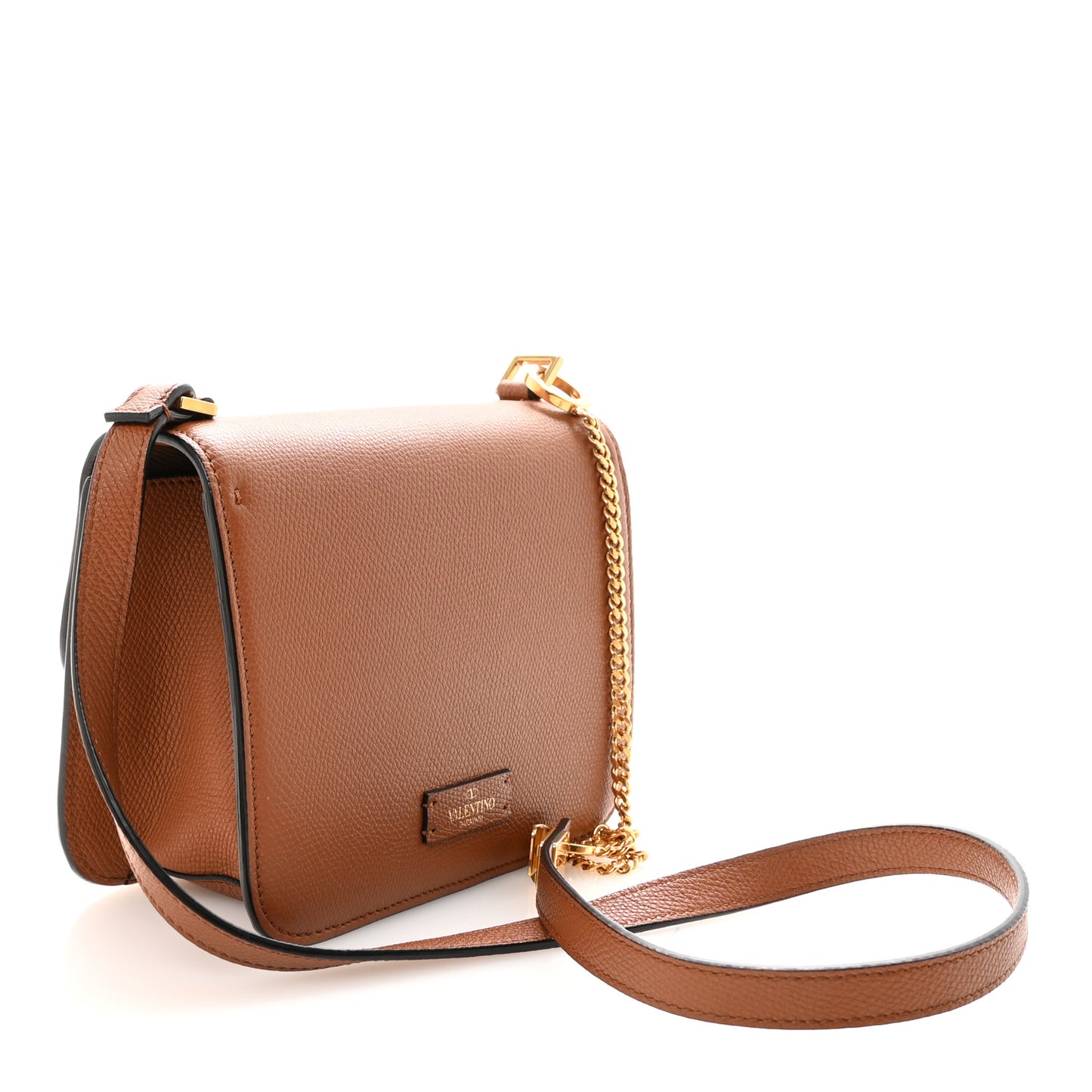 Grainy Calfskin Small VSling Shoulder Bag Saddle Brown