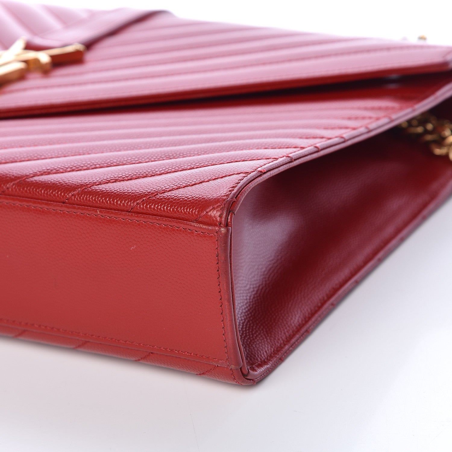 Saint Laurent Grain De Poudre Matelasse Chevron Large Monogram Satchel Lipstick Red 6 of 10