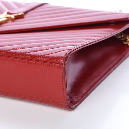 Saint Laurent Grain De Poudre Matelasse Chevron Large Monogram Satchel Lipstick Red 6 of 10