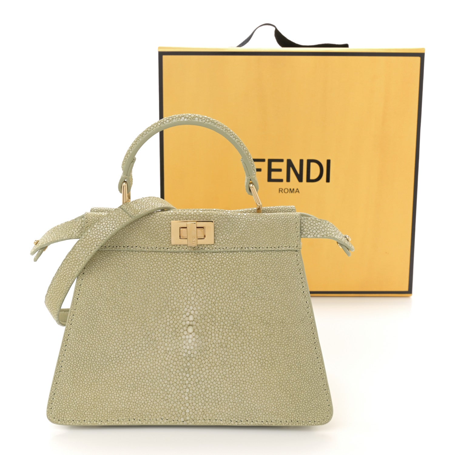 Fendi Stingray Shiny Nappa Petite Peekaboo I SEE U Satchel Green