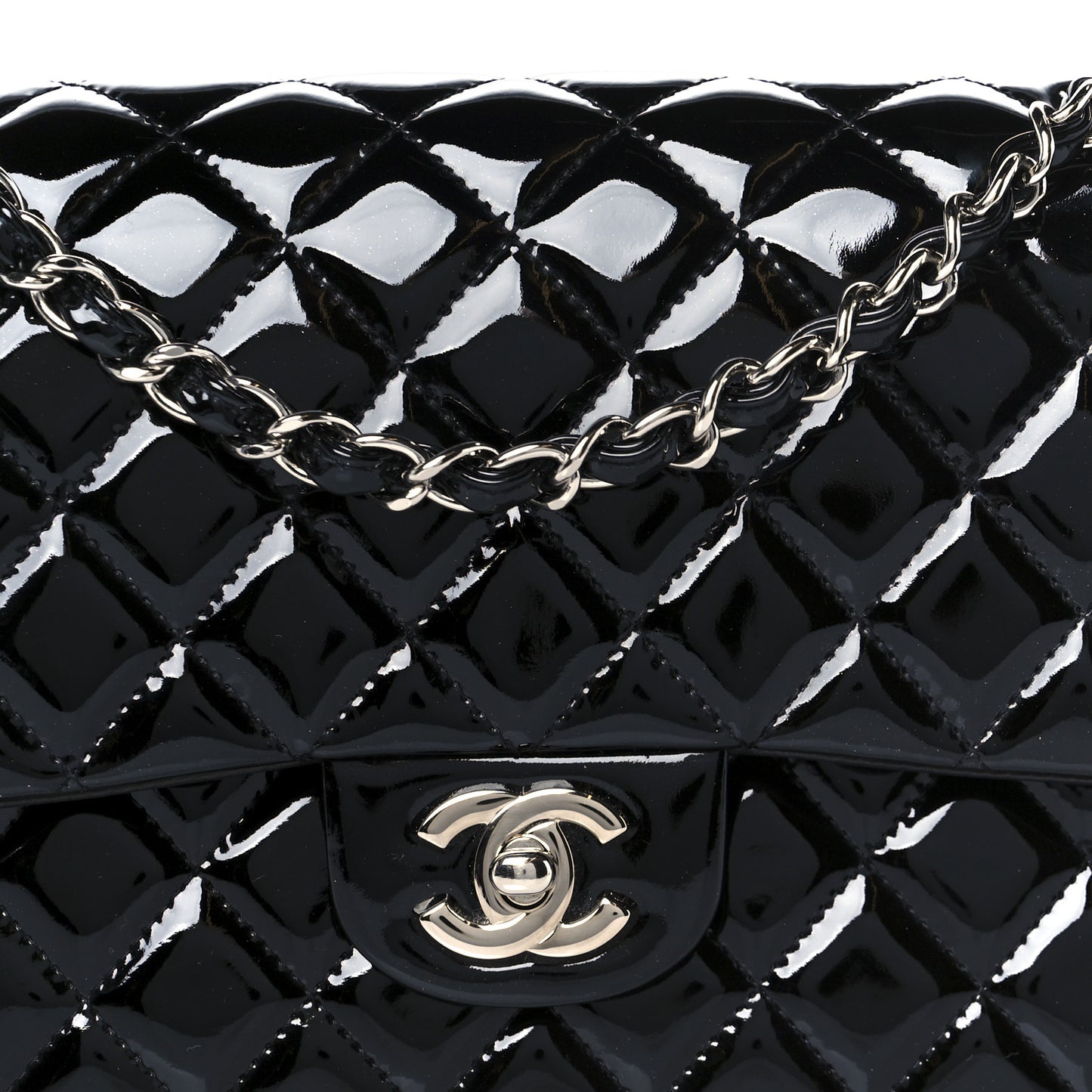 Patent Quilted Medium Double Flap Black