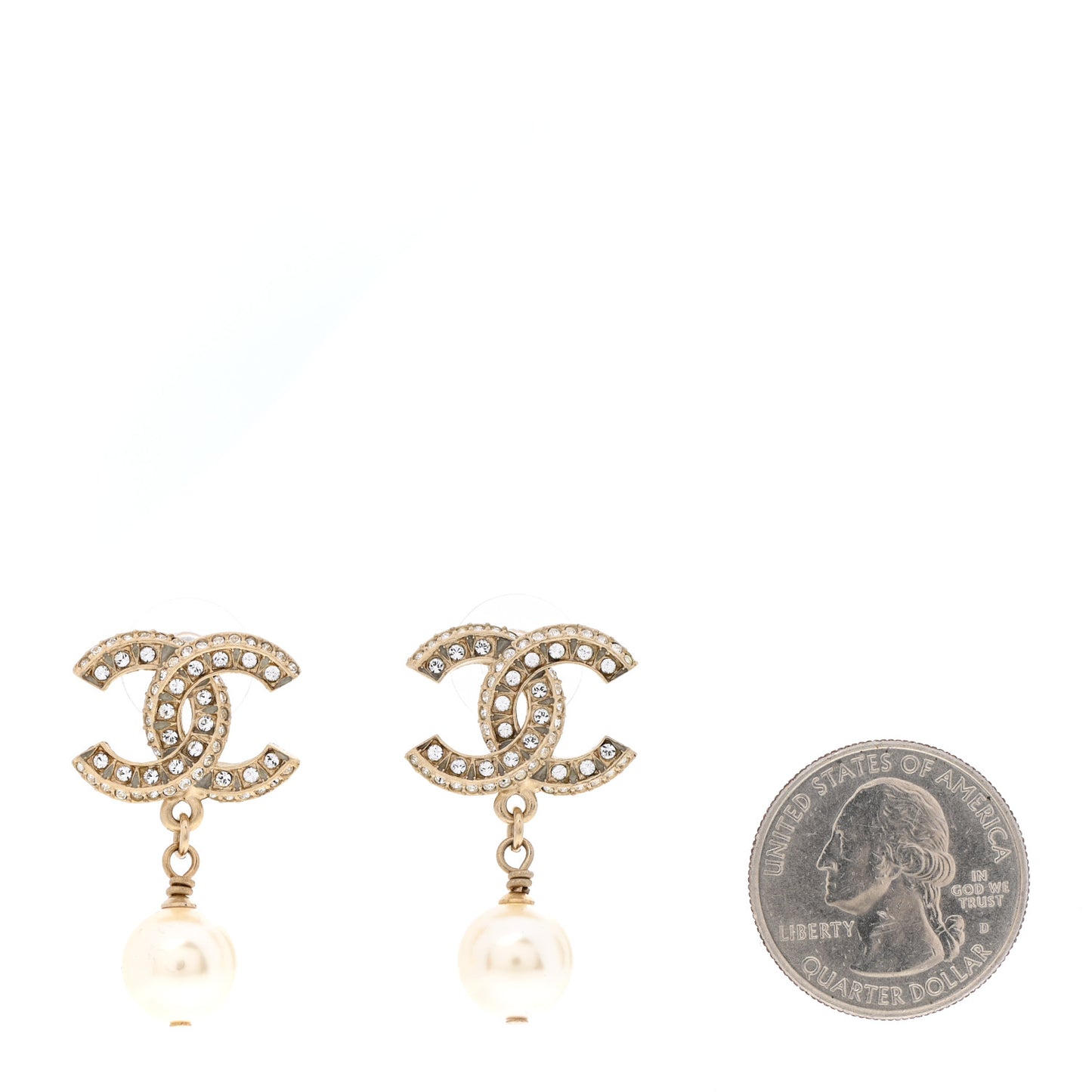 Crystal Pearl CC Drop Earrings Gold