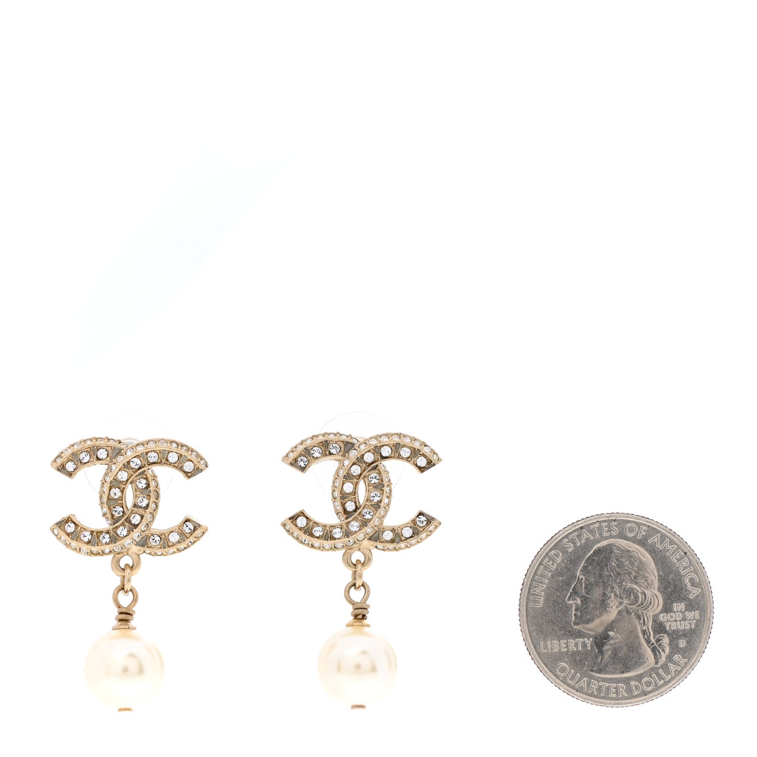 Chanel Crystal Pearl CC Drop Earrings Gold 2 of 4