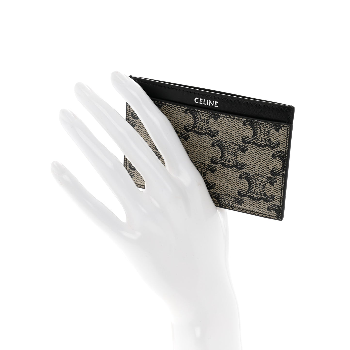 Triomphe Canvas Card Holder Beige Black
