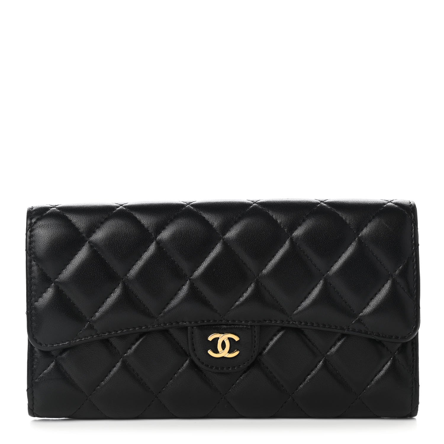 Chanel Lambskin Quilted Large Gusset Flap Wallet Black 1 of 10