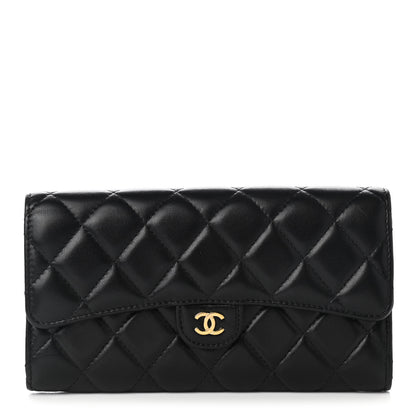 Chanel Lambskin Quilted Large Gusset Flap Wallet Black 1 of 10