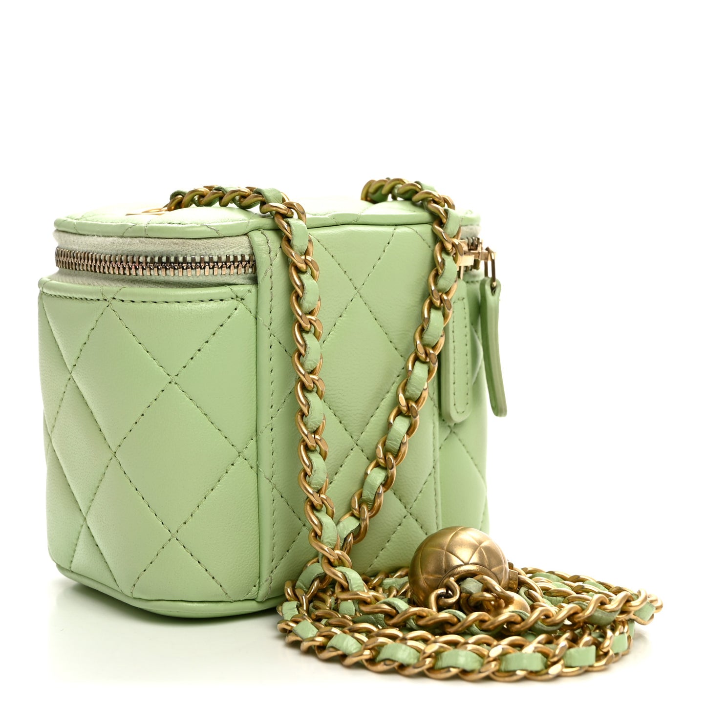 Lambskin Quilted Pearl Crush Mini Vanity Case With Chain Light Green