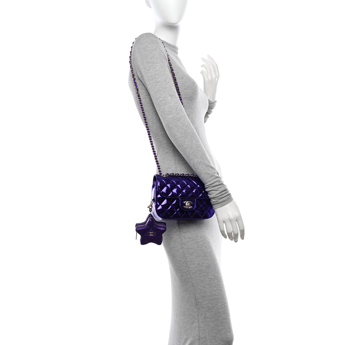 Mirror Calfskin Metallic Calfskin Quilted Hollywood Boulevard Mini Flap With Star Coin Purse Purple