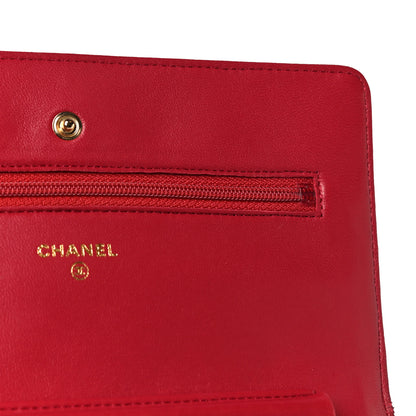 Chanel Lambskin Quilted Wallet on Chain WOC Red 12 of 19