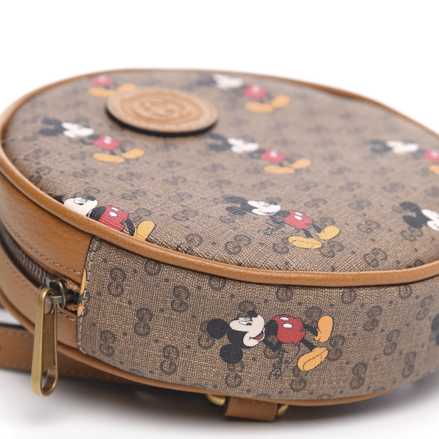 Gucci X DISNEY Mini Vintage GG Supreme Monogram Mickey Mouse Round Backpack Beige Vintage Sun Oil 8 of 10