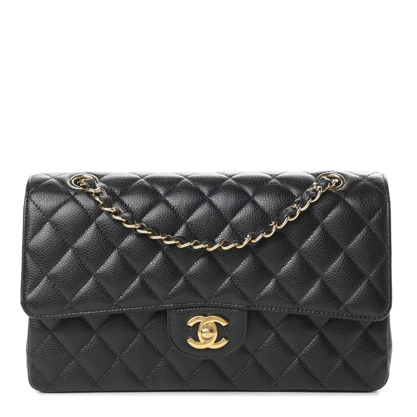 Caviar Quilted Medium Double Flap Black