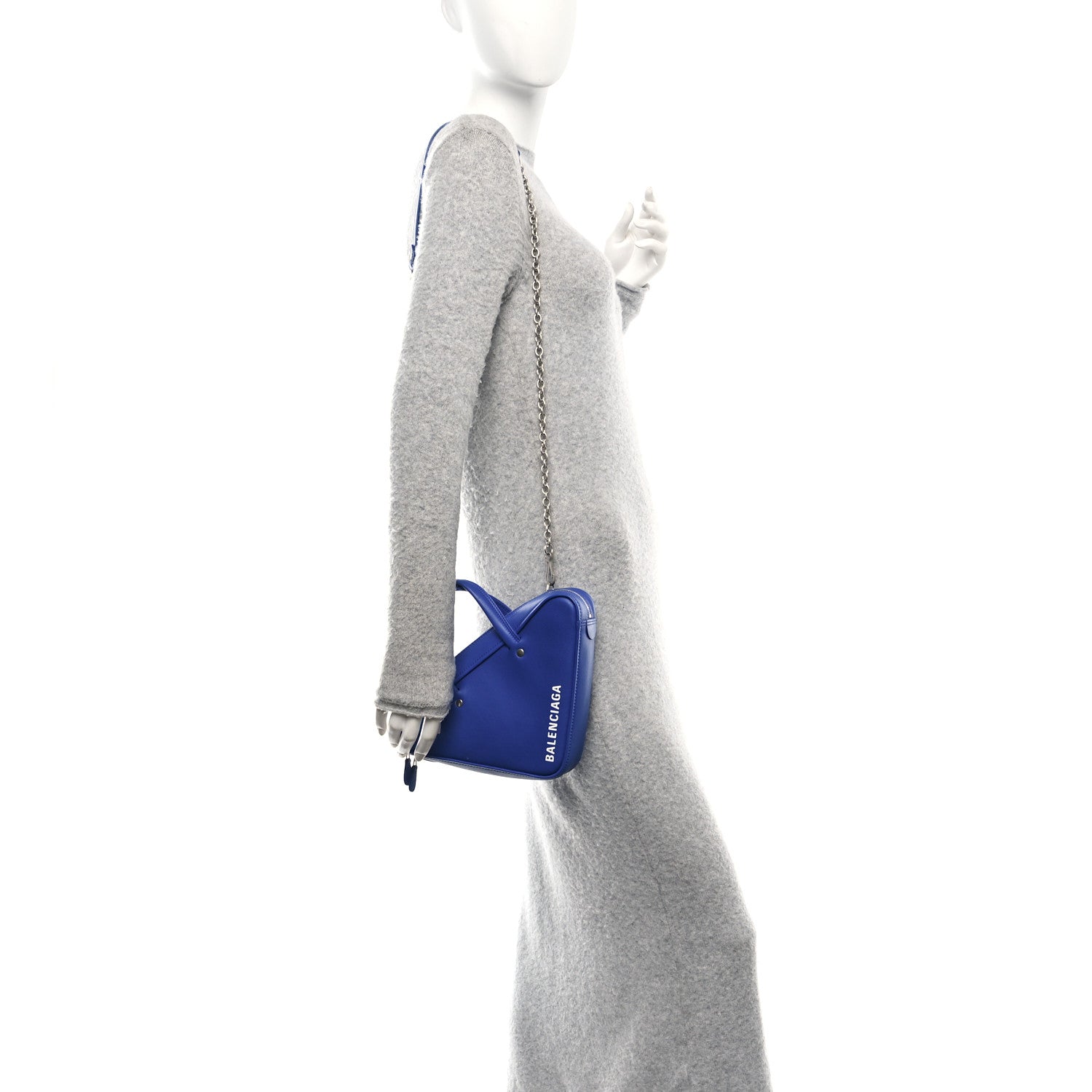 Balenciaga Shiny Day Calfskin Logo XS Triangle Chain Duffle Bleu Roi White 2 of 12