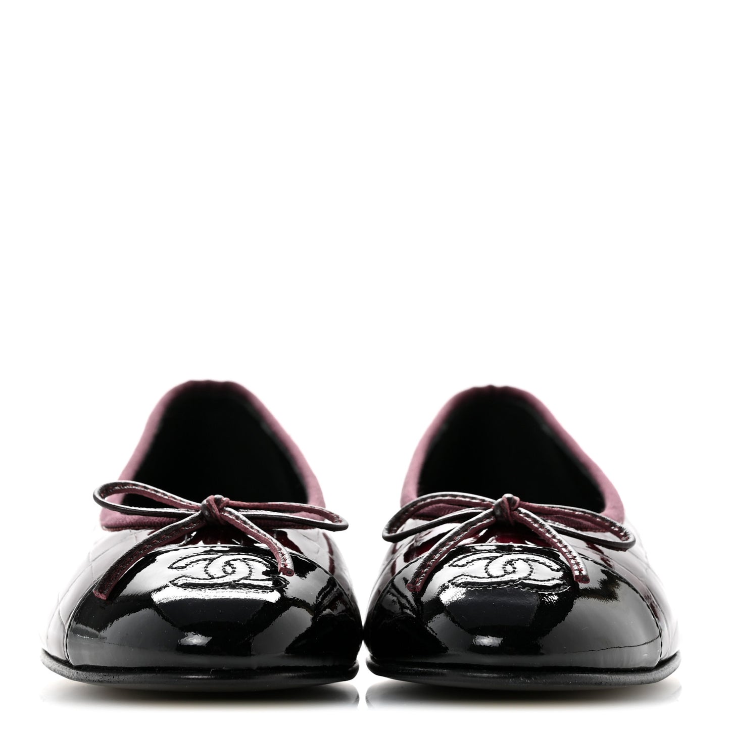 Patent Calfskin Crocodile Embossed Cap Toe CC Ballerina Flats 36.5 Dark Burgundy Black