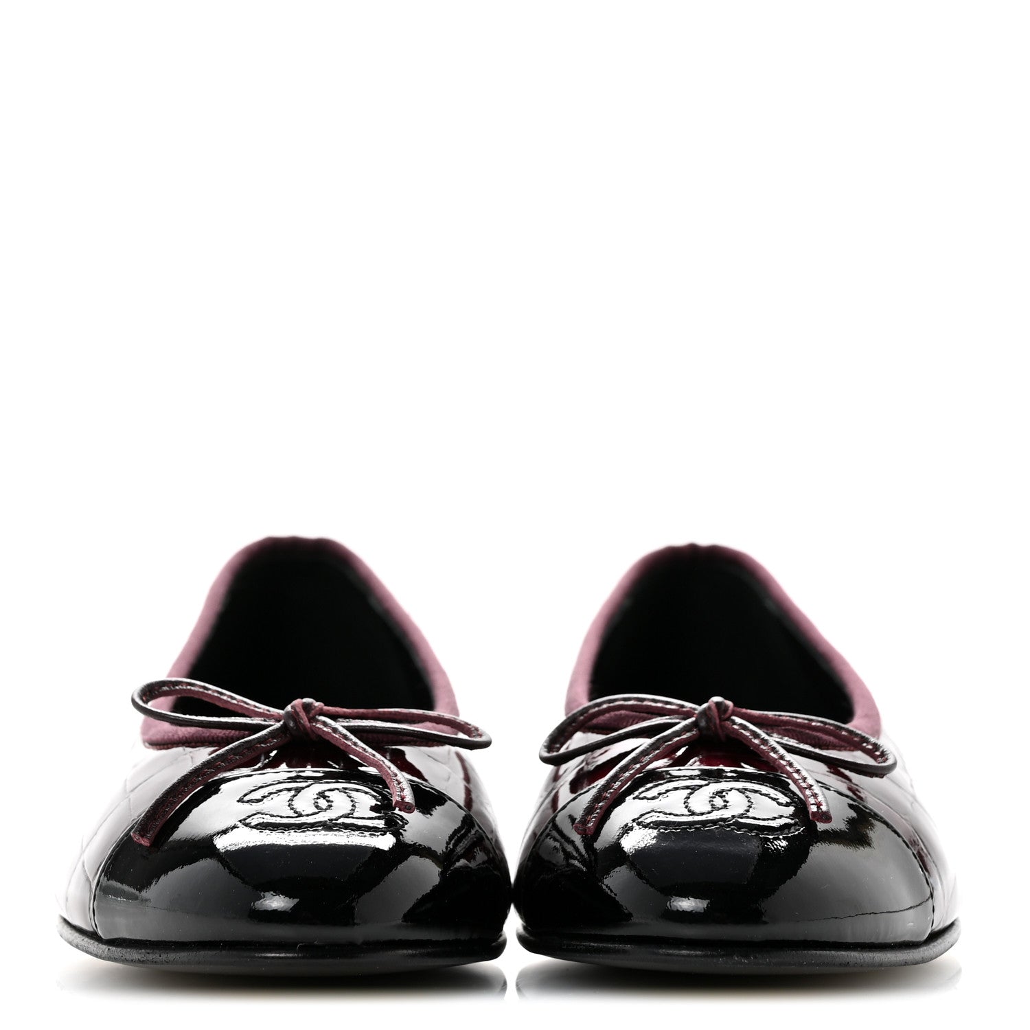 Chanel Patent Calfskin Crocodile Embossed Cap Toe CC Ballerina Flats 36.5 Dark Burgundy Black 3 of 10