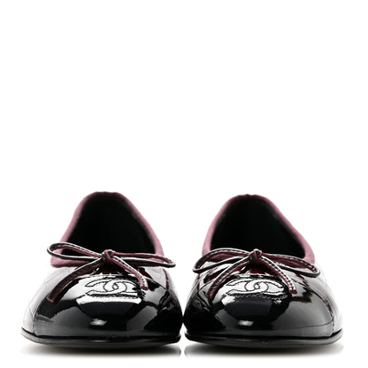 Chanel Patent Calfskin Crocodile Embossed Cap Toe CC Ballerina Flats 36.5 Dark Burgundy Black 3 of 10