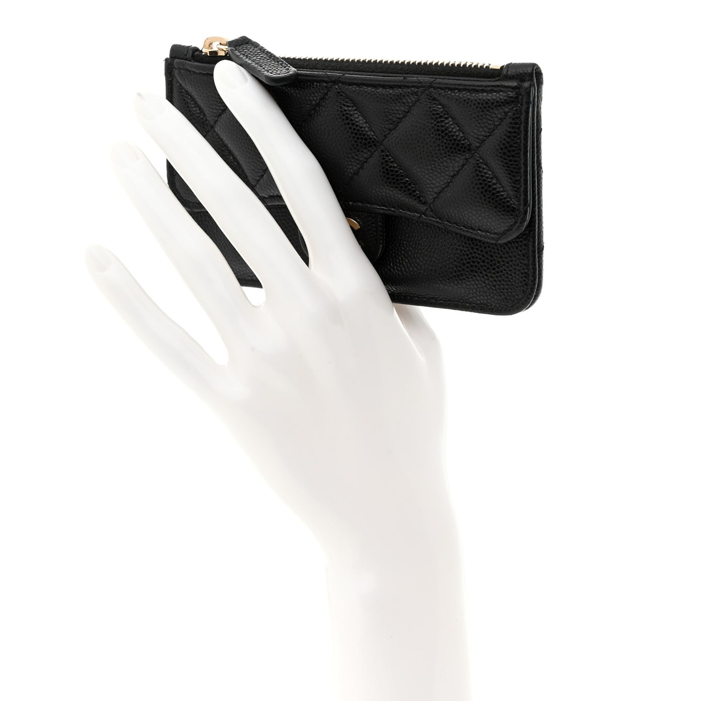 Caviar Quilted Flap Zip Card Holder Black