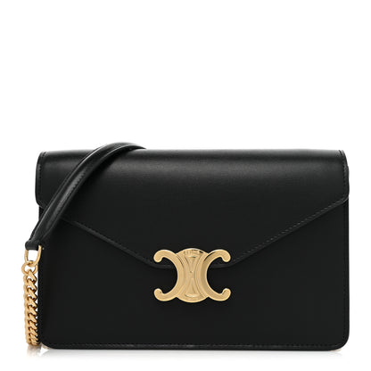 Celine Shiny Calfskin Triomphe Margo Wallet on Chain Black 1 of 8