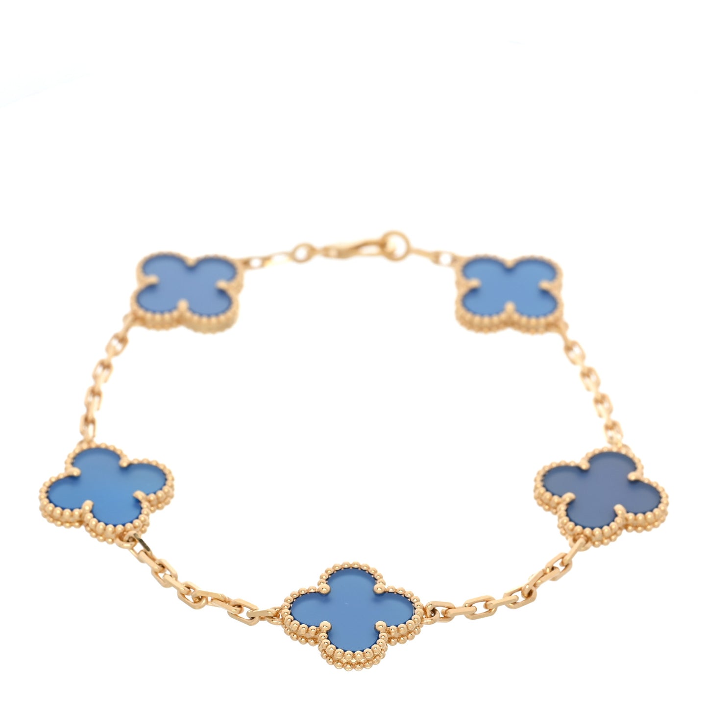18K Yellow Gold Blue Agate 5 Motifs Vintage Alhambra Bracelet