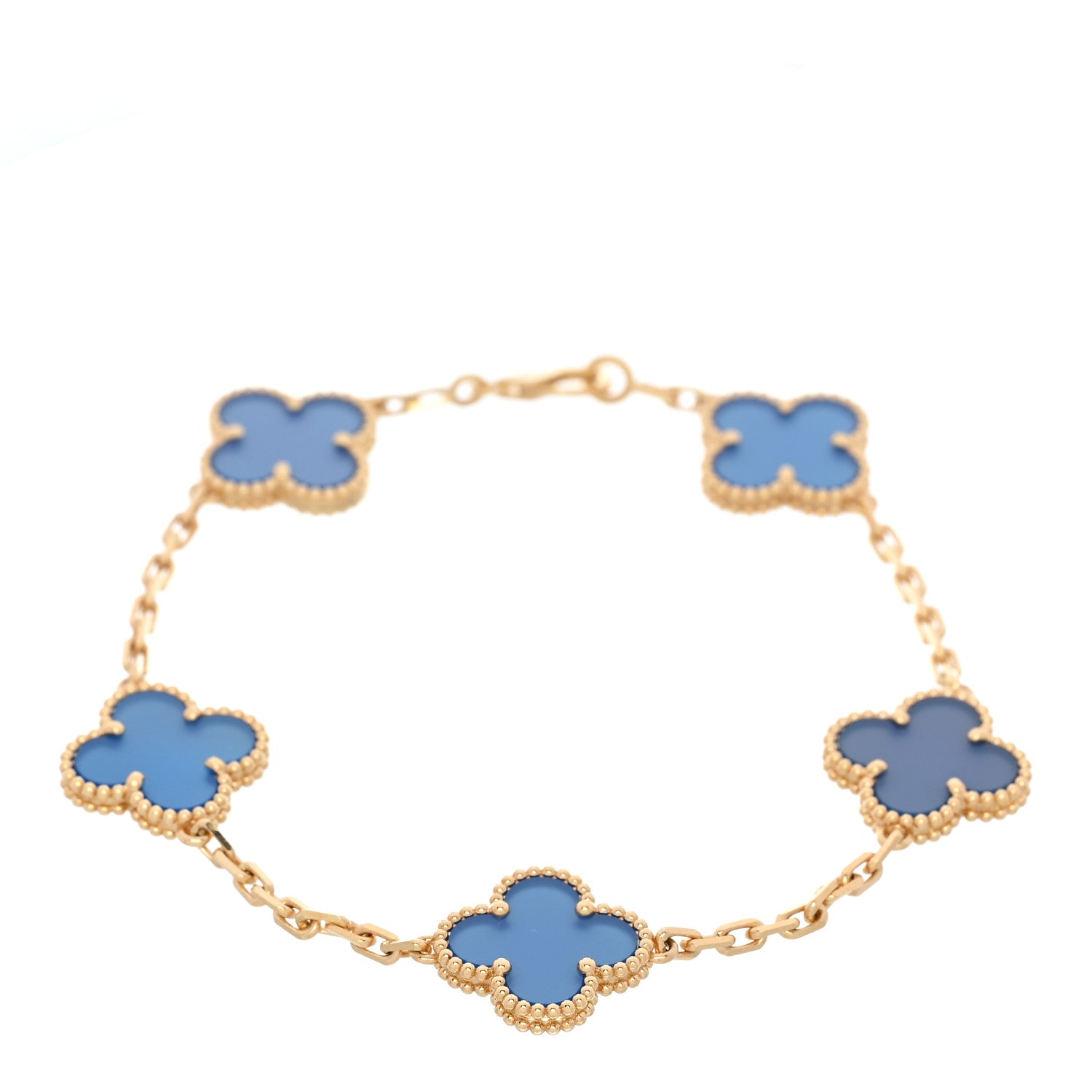 Van Cleef & Arpels 18K Yellow Gold Blue Agate 5 Motifs Vintage Alhambra Bracelet 1 of 4