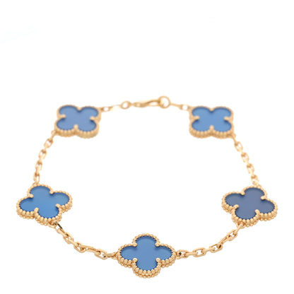 Van Cleef & Arpels 18K Yellow Gold Blue Agate 5 Motifs Vintage Alhambra Bracelet 1 of 4